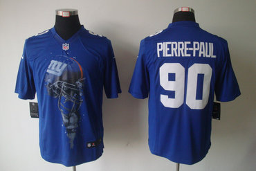 2012 NEW NFL New York Giants 90 Jason Pierre-Paul Blue Jerseys (Helmet Tri-Blend Limited)
