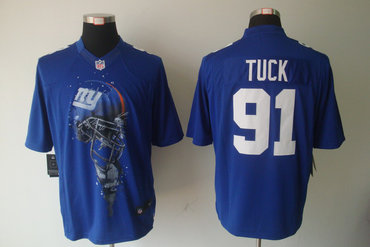 2012 NEW NFL New York Giants 91 Justin Tuck Blue Jerseys (Helmet Tri-Blend Limited)