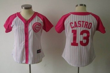 2012 women pink splash fashion jersey by majestic chicago cubs 13 castro castro white jersey
