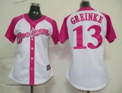 2012 women pink splash fashion jersey by majestic milwaukee brewers 13 zack greinke white jerseys