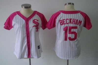 2012 women pink splash fashion jersey chicago white sox gordon beckham #15 white jersey