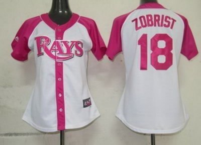 2012 women pink splash fashion jersey tampa bay rays #18 ben zobrist white jersey
