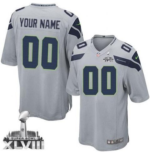 2014  Seattle Seahawks Youth Customized Grey Alternate SuperBowl Jersey  Super Bowl XLVIII Jersey