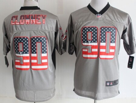 2014 New Nike Houston Texans 90 Clowney USA Flag Fashion Grey Shadow Elite Jerseys