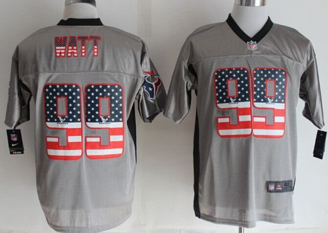 2014 New Nike Houston Texans 99 Watt USA Flag Fashion Grey Shadow Elite Jerseys