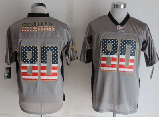2014 New Nike New Orleans Saints 80 Graham USA Flag Fashion Grey Shadow Elite Jerseys