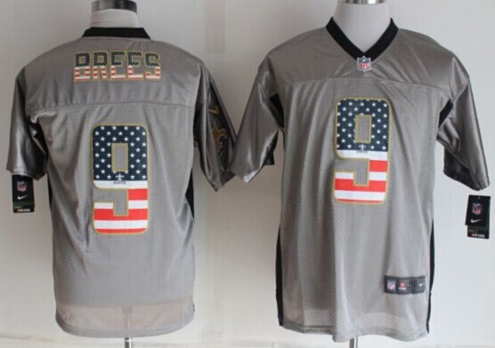 2014 New Nike New Orleans Saints 9 Brees USA Flag Fashion Grey Shadow Elite Jerseys