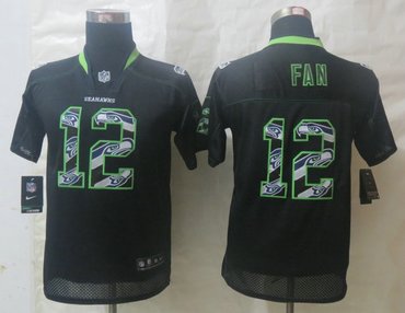 2014 Youth Nike Seattle Seahawks 12 Fan New Lights Out Black Elite Jersey