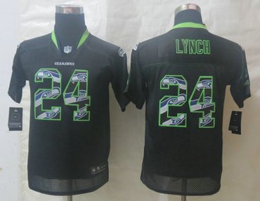 2014 Youth Nike Seattle Seahawks 24# Marshawn Lynch New Lights Out Black Elite Jersey