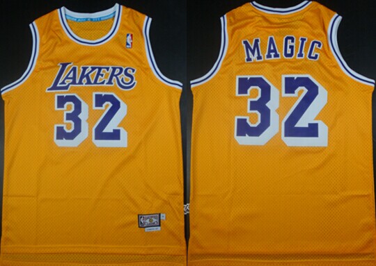 Los Angeles Lakers retired players Magic Johnson yellow Throwback Jersey #32 