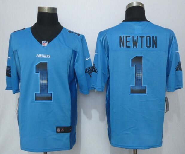 2015 New Carolina Panthers #1 Cam Newton Pro Line Blue Fashion Strobe Jersey