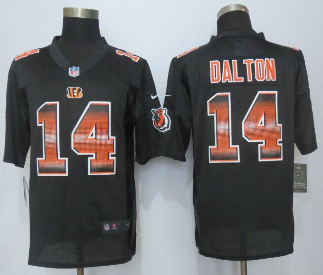 2015 New New Cincinnati Bengals #14 Andy Dalton Black Strobe Limited Jersey