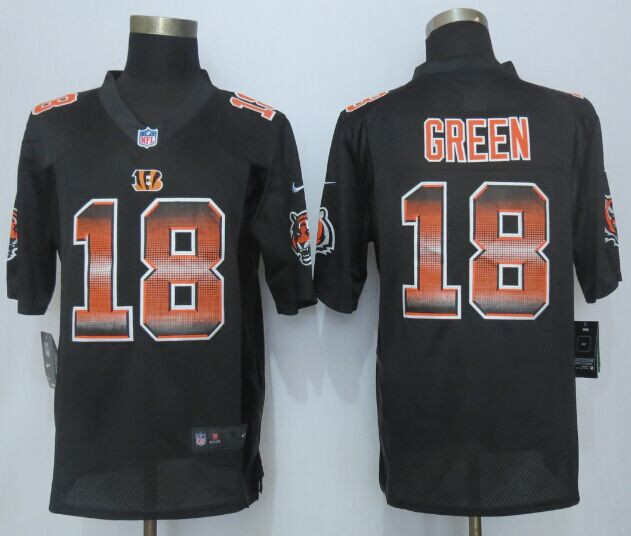 2015 New New Cincinnati Bengals #18 A.J. Green Black Strobe Limited Jersey