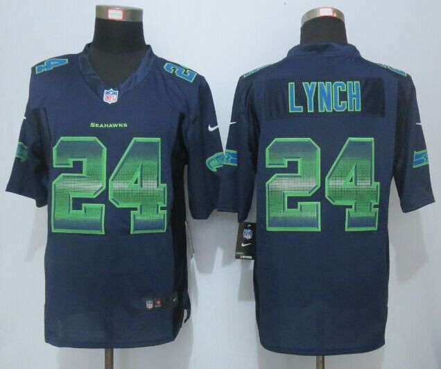 2015 New New Seattle Seahawks #24 Marshawn Lynch Navy Blue Strobe Limited Jersey