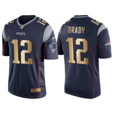 2016 Christmas New England Patriots #12 Tom Brady Navy Blue Golden Edition Jersey