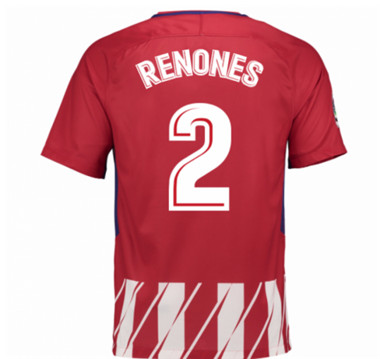 2017-18 Atletico Madrid Tomas Renones 2 Home Football Shirt