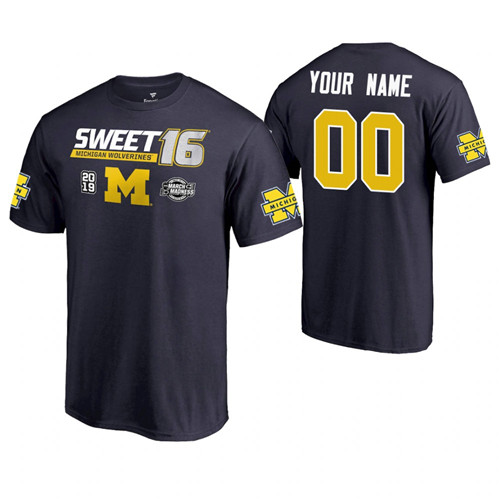 2019 NCAA Men's Basketball Tournament Navy Michigan Wolverines Custom Sweet 16 T-Shirt