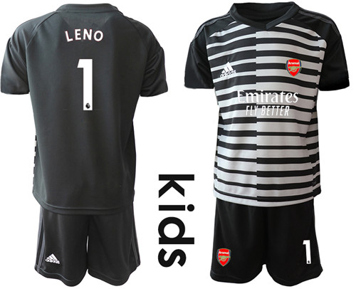 2020-21 Arsenal 1 LENO Black Youth Goalkeeper Soccer Jersey