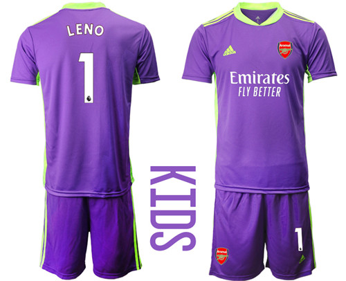 2020-21 Arsenal 1 LENO Purple Youth Goalkeeper Soccer Jersey