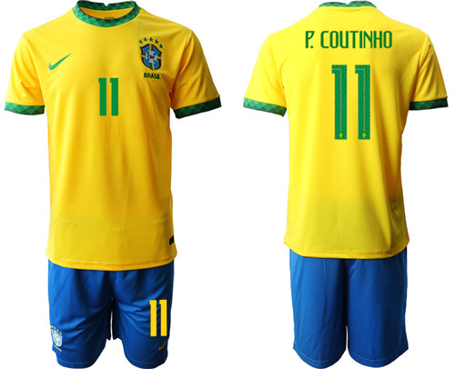2020-21 Brazil 11 P.COUTINHO Home Soccer Jersey