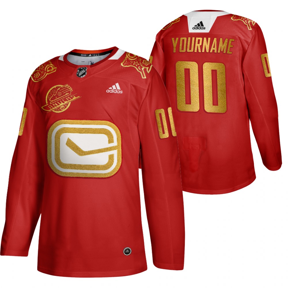 2020 Lunar New Year NHL Canucks Custom Red Year of the Rat Men's Jersey