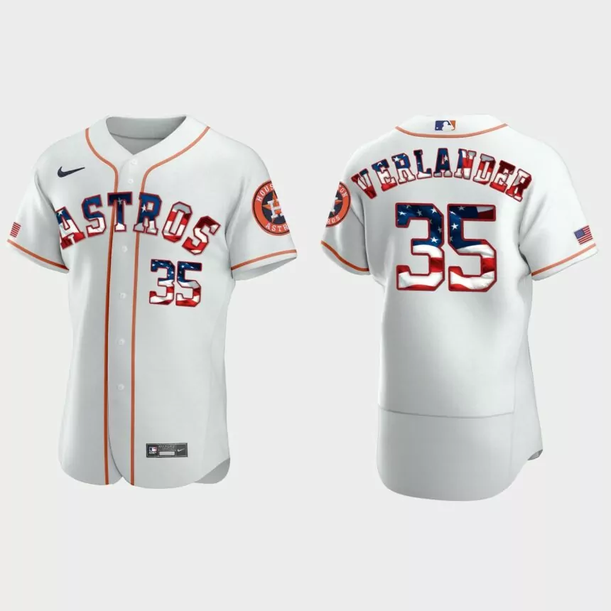 2020 Stars & Stripes Houston Astros Justin Verlander 4th of July Jersey – White
