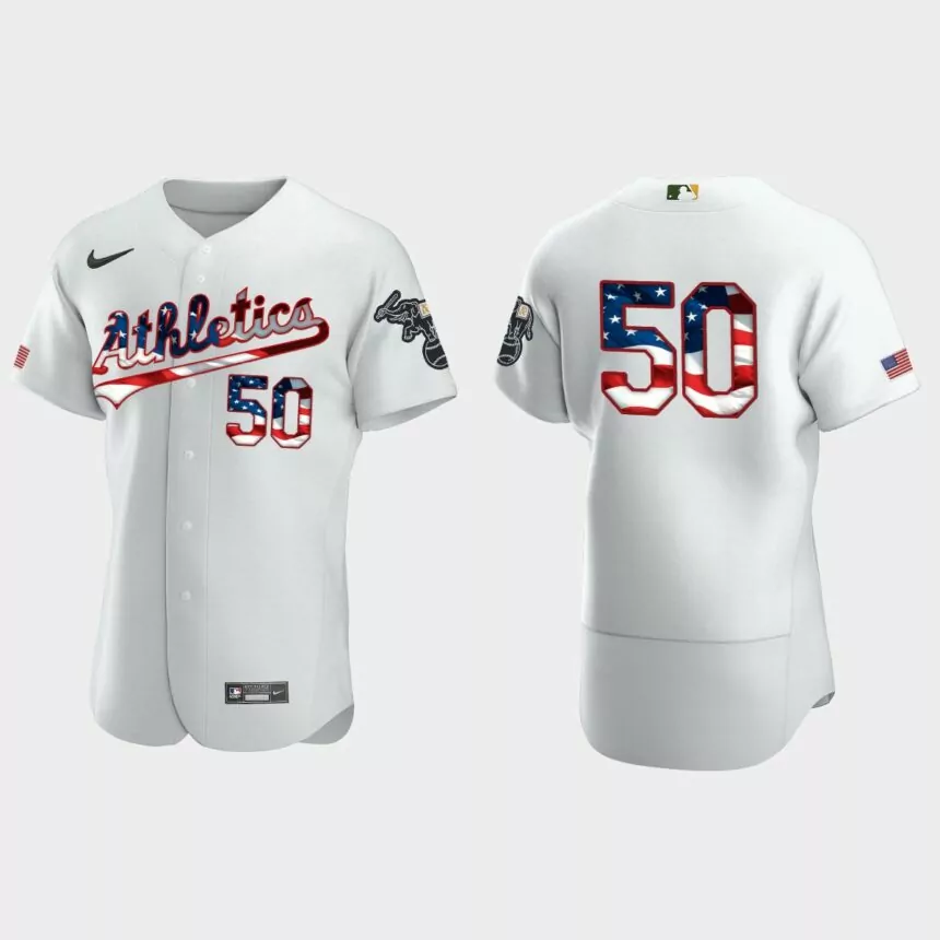 2020 Stars & Stripes Oakland Athletics Mike Fiers 4th of July Jersey – White