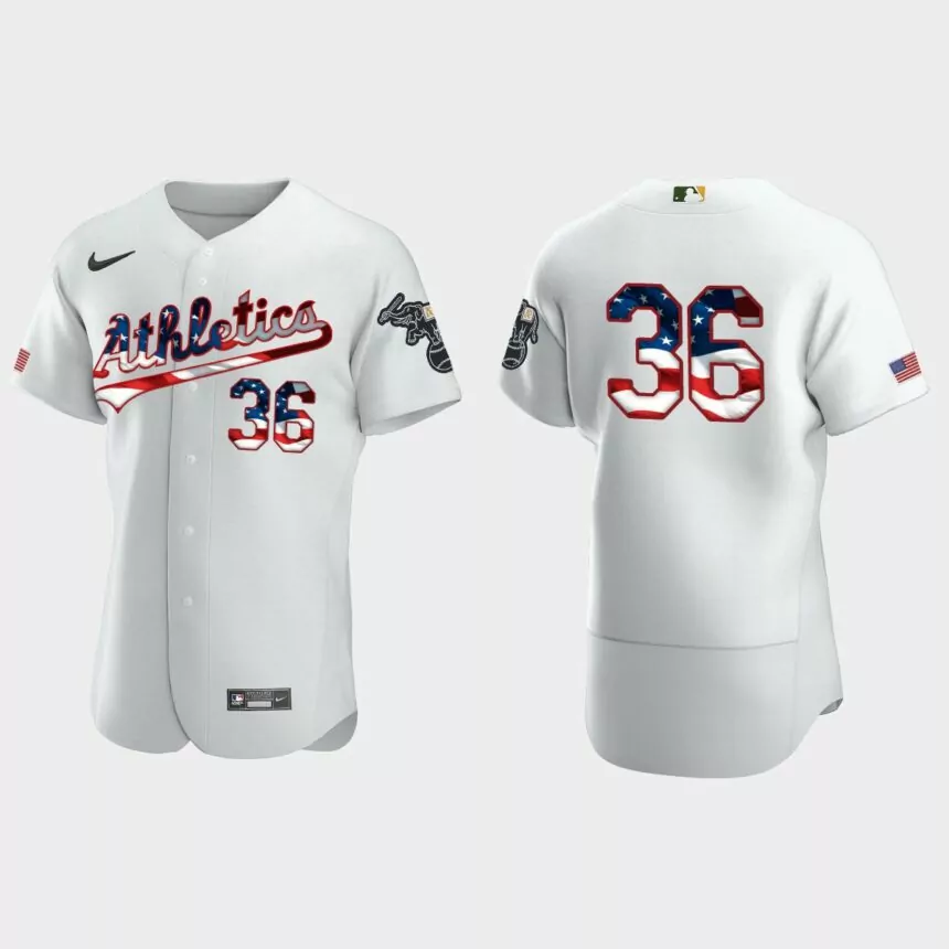 2020 Stars & Stripes Oakland Athletics Yusmeiro Petit 4th of July Jersey – White