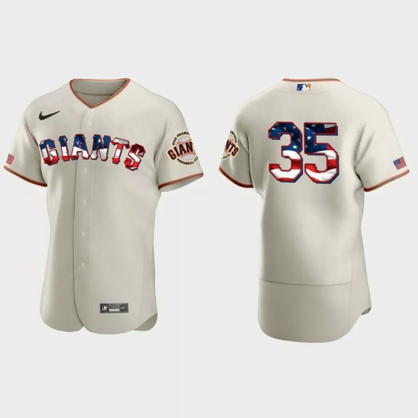 2020 Stars & Stripes San Francisco Giants Brandon Crawford 4th of July Jersey – Cream