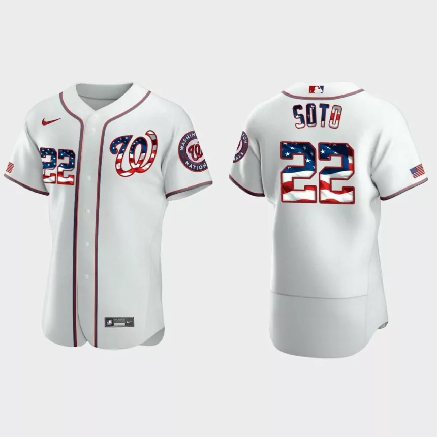 2020 Stars & Stripes Washington Nationals Juan Soto 4th of July Jersey – White