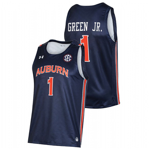 2021-22 Auburn Tigers Wendell Green Jr. College Basketball Navy Jersey Men