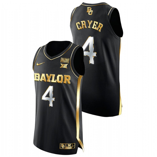 2021-22 Baylor Bears LJ Cryer Golden Edition Black Authentic Basketball Jersey Men