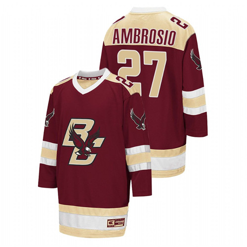 2021-22 Boston College Eagles Colby Ambrosio College Hockey Away Jersey Maroon