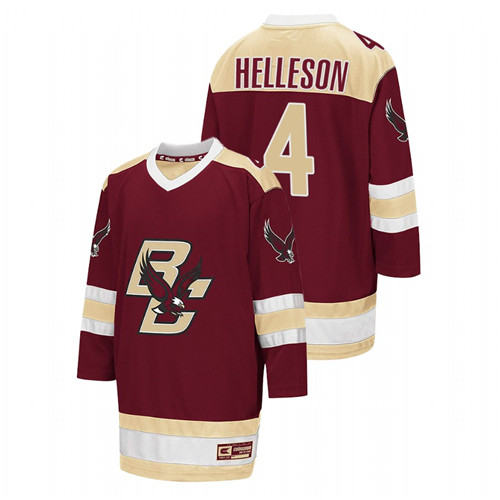 2021-22 Boston College Eagles Drew Helleson College Hockey Away Jersey Maroon