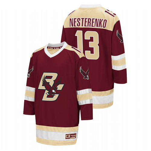 2021-22 Boston College Eagles Nikita Nesterenko College Hockey Away Jersey Maroon