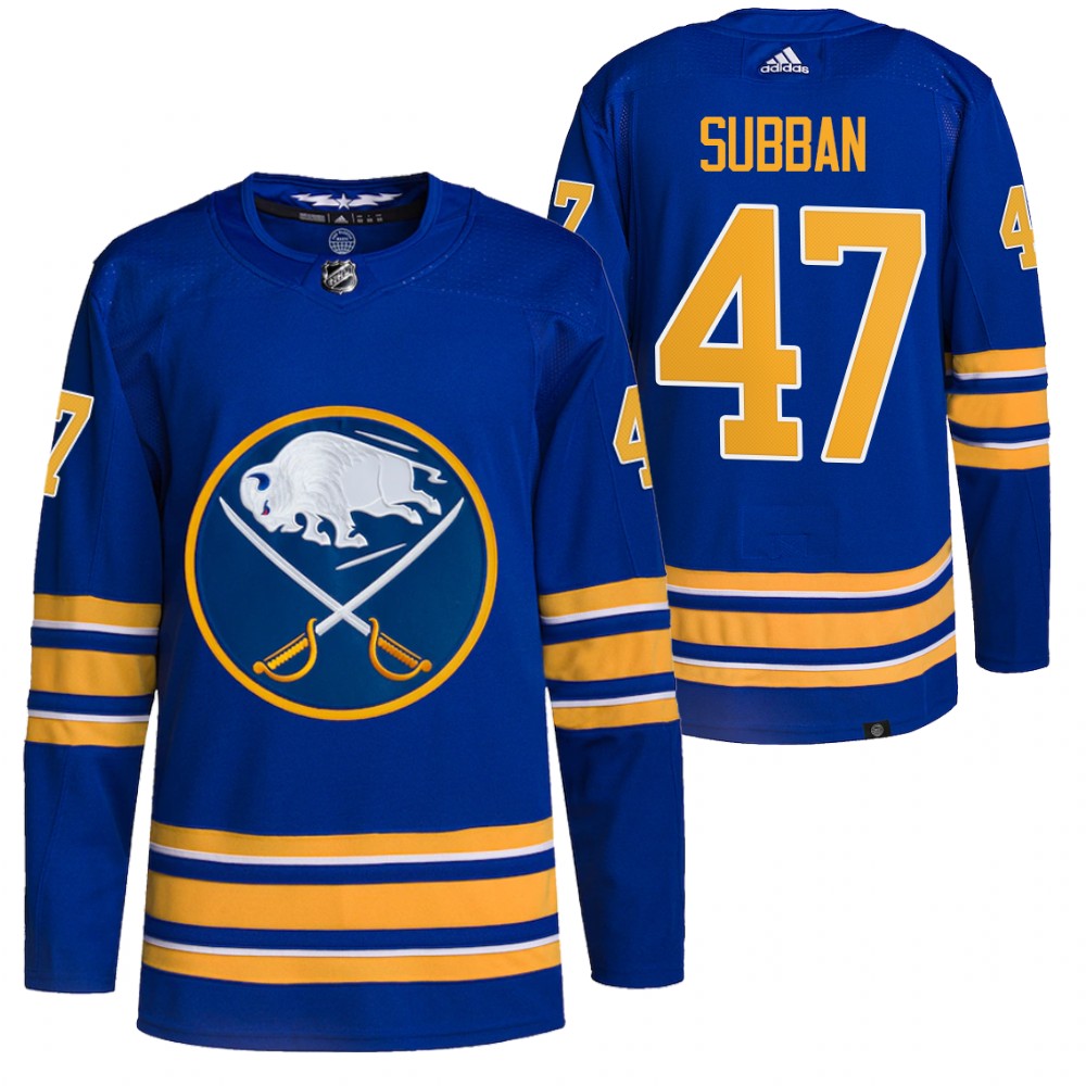 2021-22 Buffalo Sabres Malcolm Subban Royal Home Authentic Primegreen Jersey