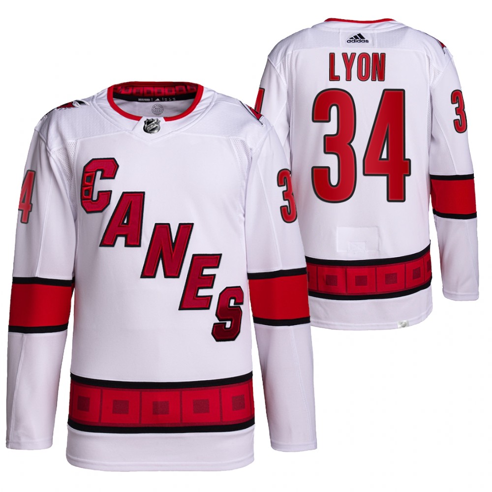 2021-22 Carolina Hurricanes Alex Lyon White Primegreen Authentic Away Jersey