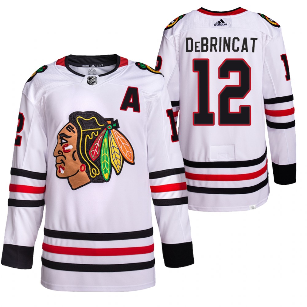 2021-22 Chicago Blackhawks Alex DeBrincat White Away Primegreen Authentic Pro Jersey