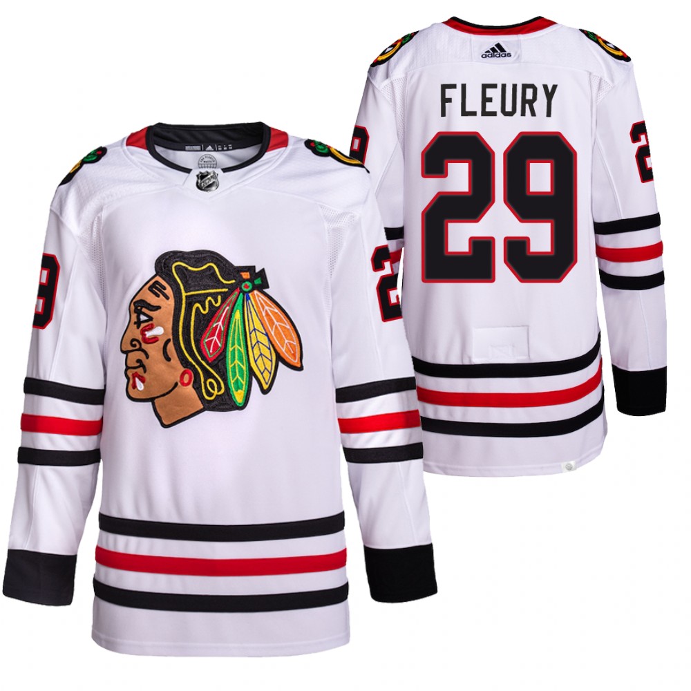 2021-22 Chicago Blackhawks Marc-Andre Fleury White Away Primegreen Authentic Pro Jersey