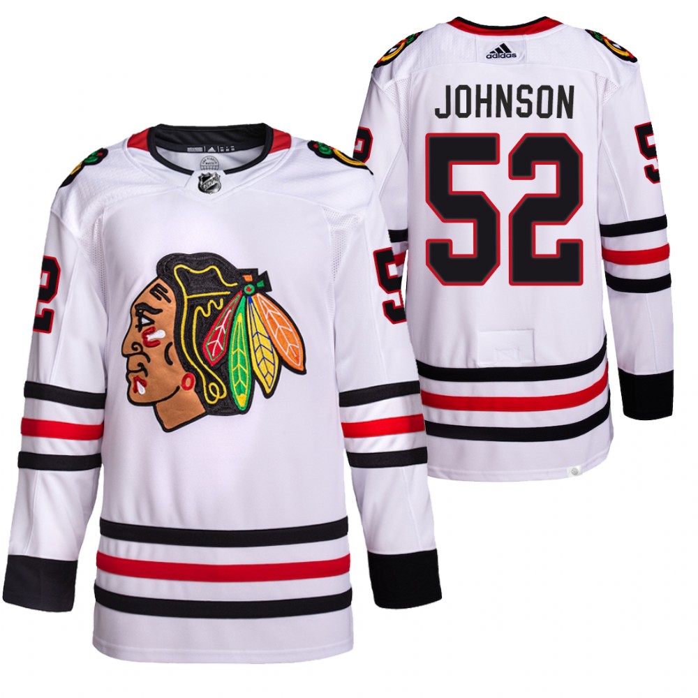 2021-22 Chicago Blackhawks Reese Johnson White Away Primegreen Authentic Pro Jersey