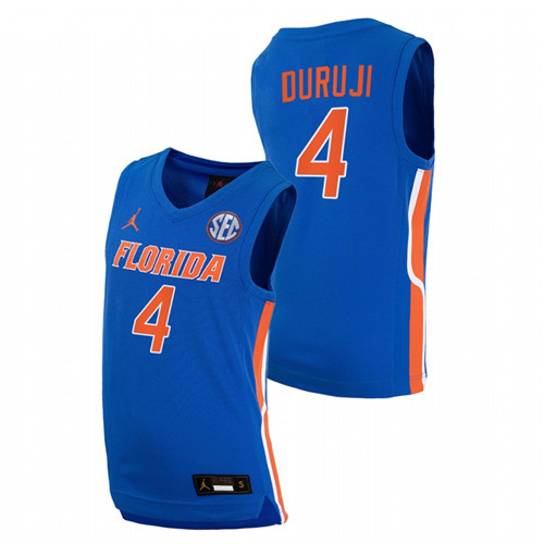 2021-22 Florida Gators Anthony Duruji College Basketball Royal Replica Jersey Men