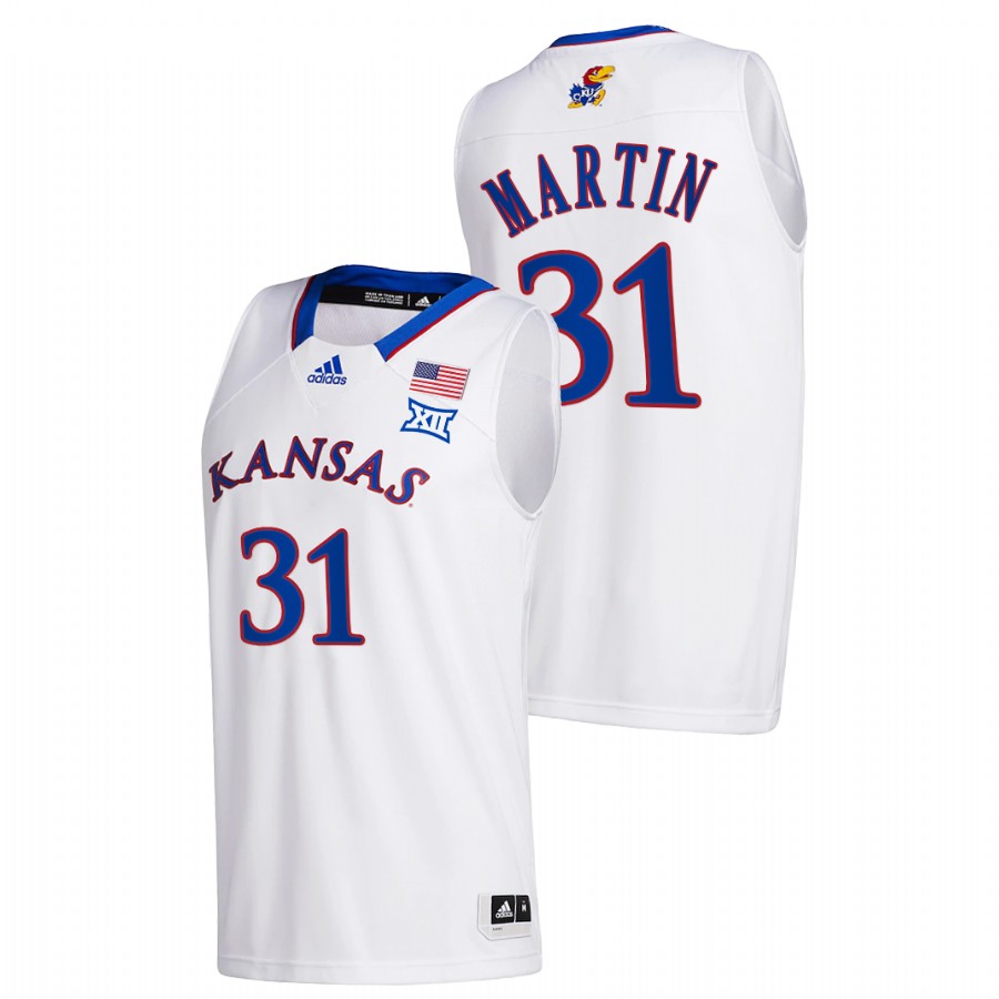 2021-22 Kansas Jayhawks Cam Martin College Basketball White Home Jersey Men