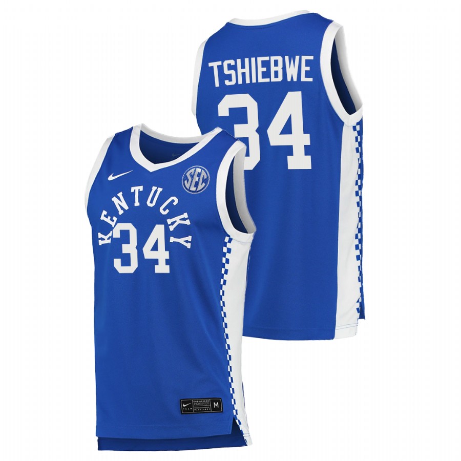 2021-22 Kentucky Wildcats Oscar Tshiebwe College Basketball Royal Replica Jersey Men