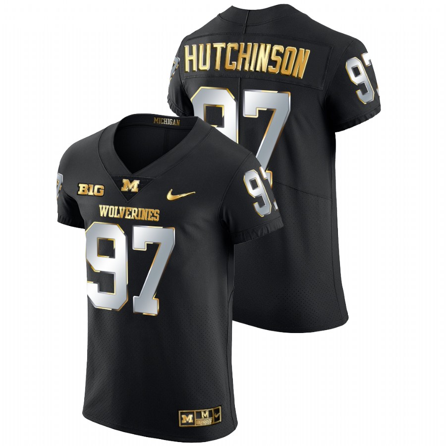 2021-22 Michigan Wolverines Aidan Hutchinson Golden Edition Black Jersey Elite Football