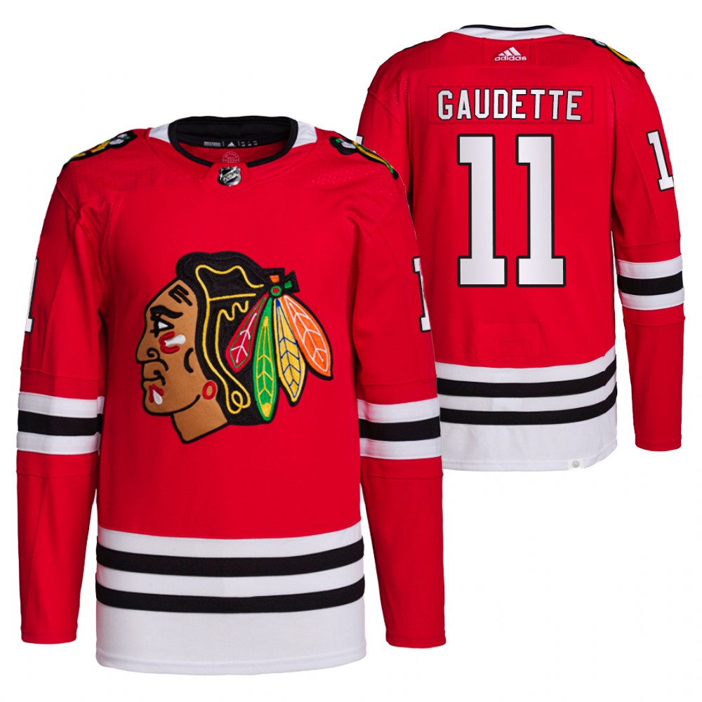 2021-22 Primegreen Authentic Chicago Blackhawks Adam Gaudette Red Home Jersey