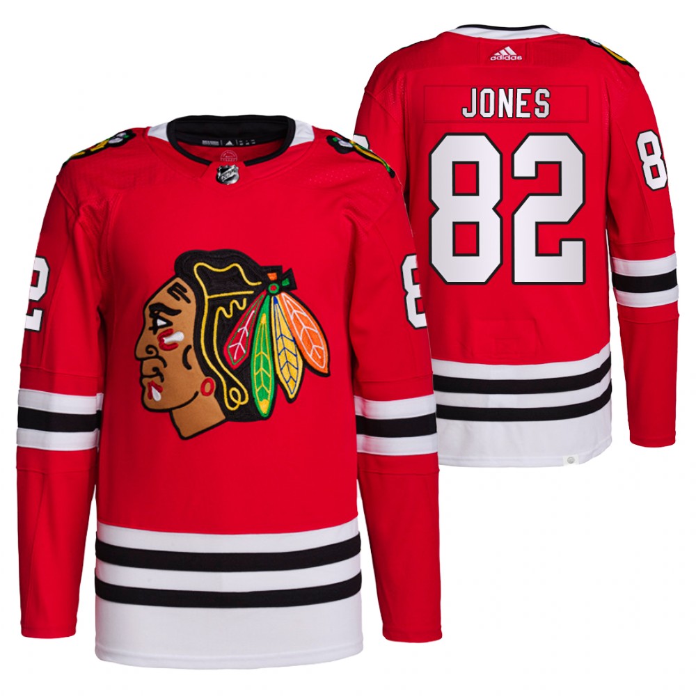 2021-22 Primegreen Authentic Chicago Blackhawks Caleb Jones Red Home Jersey
