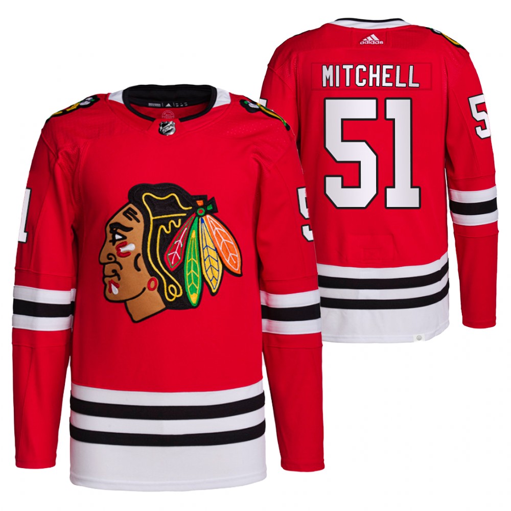 2021-22 Primegreen Authentic Chicago Blackhawks Ian Mitchell Red Home Jersey