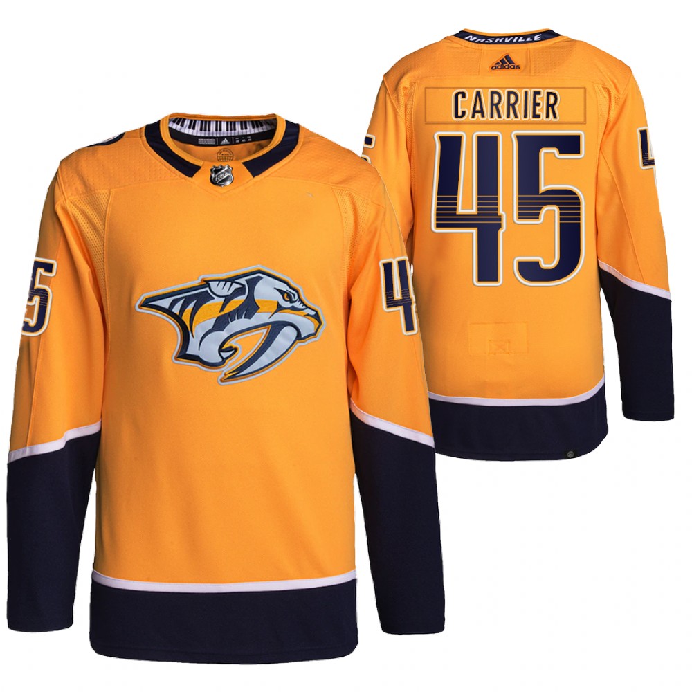 2021-22 Primegreen Authentic Nashville Predators Alexandre Carrier Gold Home Jersey