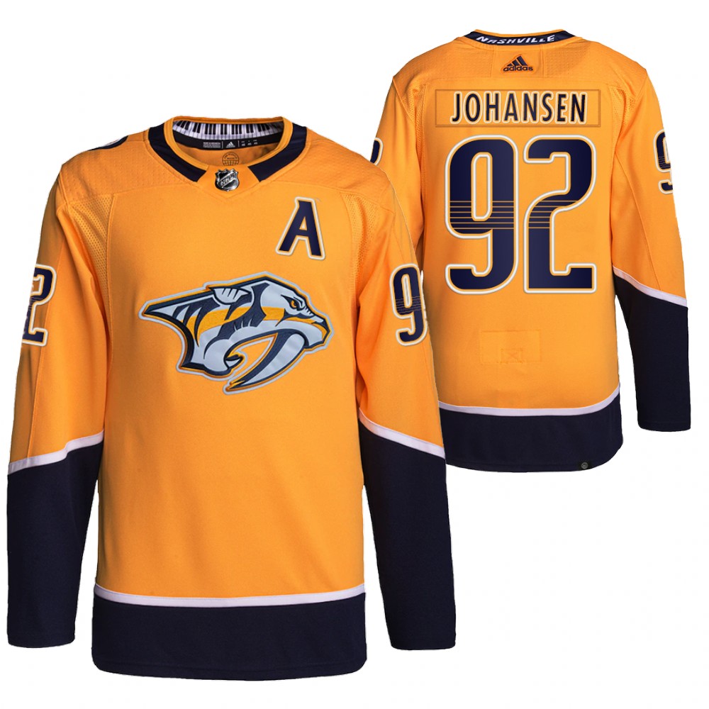 2021-22 Primegreen Authentic Nashville Predators Ryan Johansen Gold Home Jersey