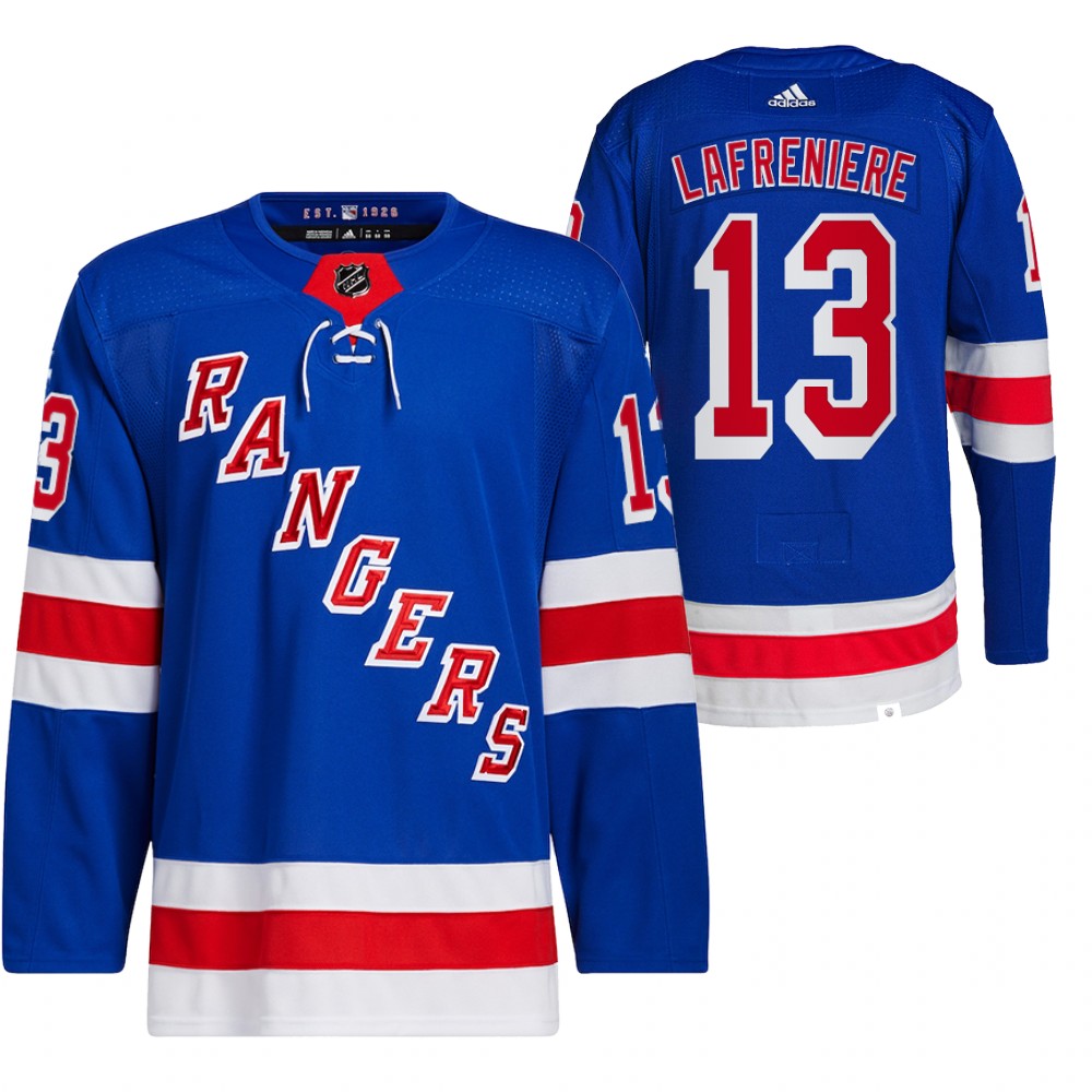 2021-22 Primegreen Authentic New York Rangers Alexis Lafreniere Blue Home Jersey